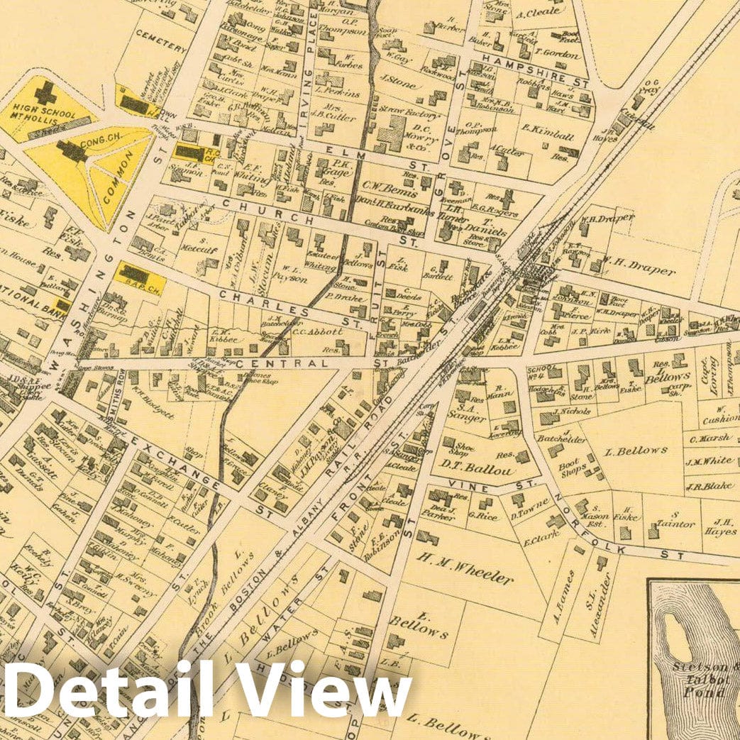 Historic Map : County Atlas of Middlesex Massachusetts, Holliston 1875 , Vintage Wall Art