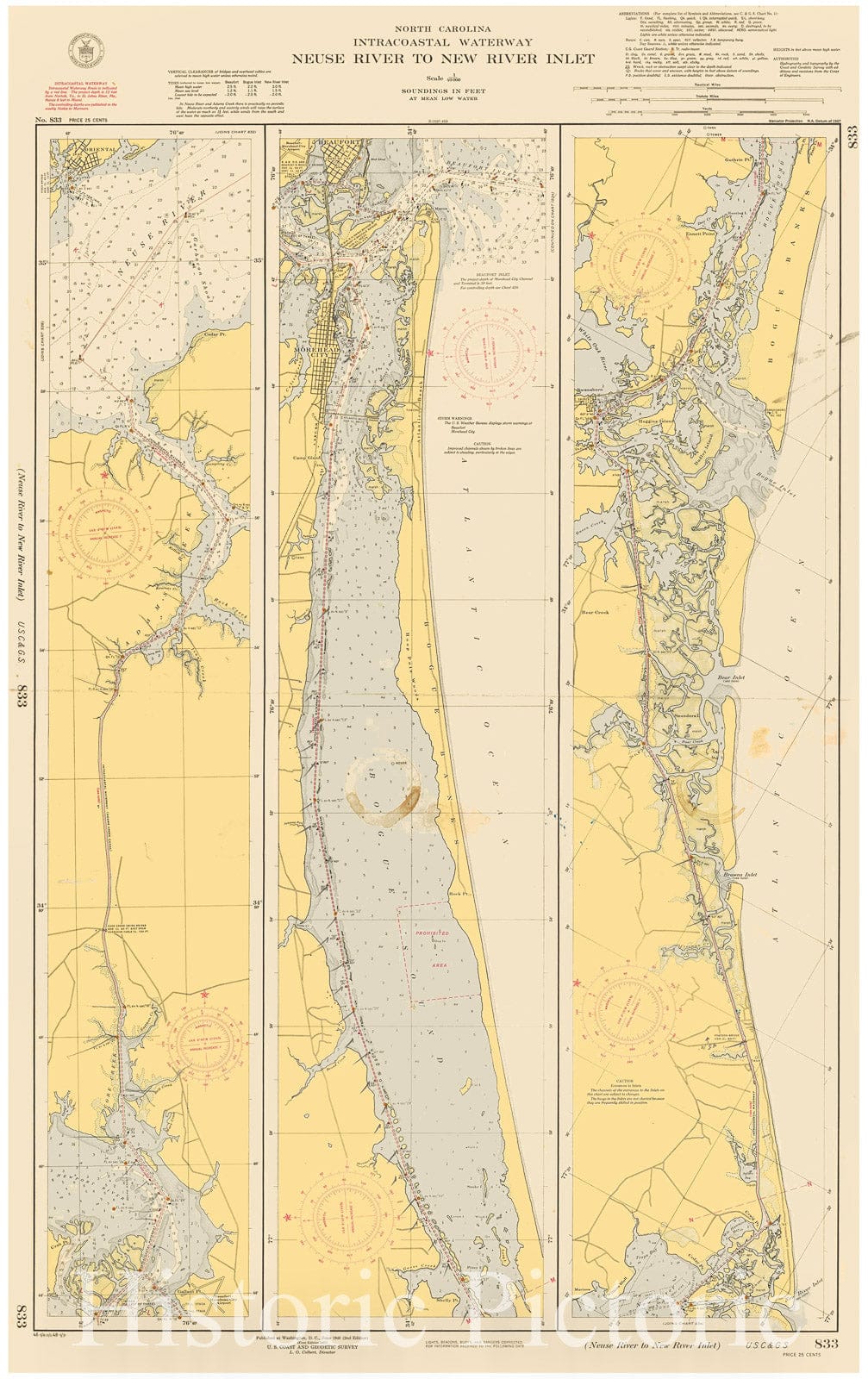 Historic Map : Coastal Charts - NC Intracoastal: Neuse River to New River Inlet 1948 , Vintage Wall Art