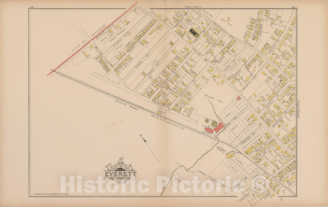 Historic Map : Atlas of Middlesex County, Massachusetts, Everett 1889 , v4, Vintage Wall Art