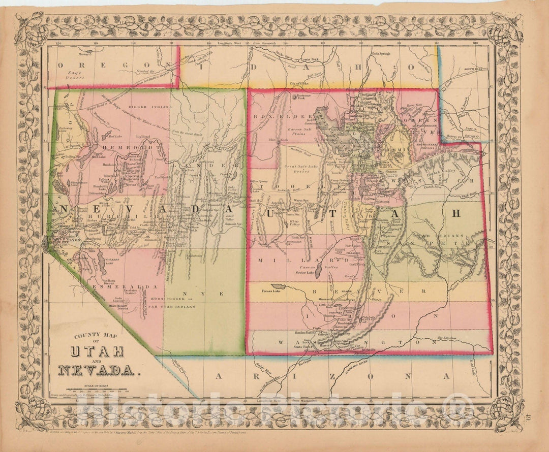 Historic Map : Nevada & Utah 1867 , New General Atlas , Vintage Wall Art