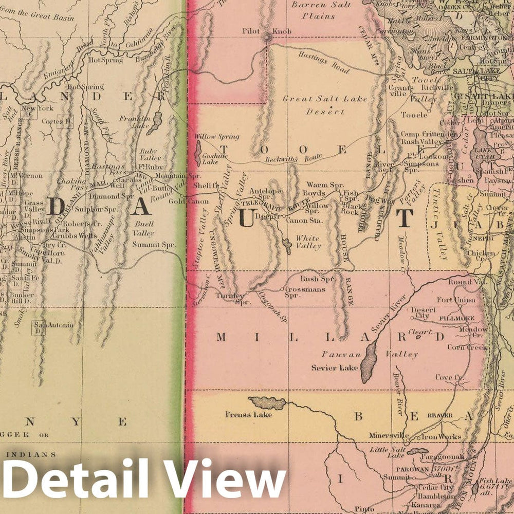 Historic Map : Nevada & Utah 1867 , New General Atlas , Vintage Wall Art