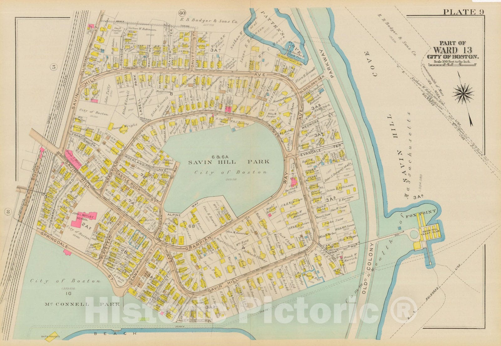 Historic Map : Atlas City of Boston, Dorchester, Dorchester 1933 Plate 009 , Vintage Wall Art