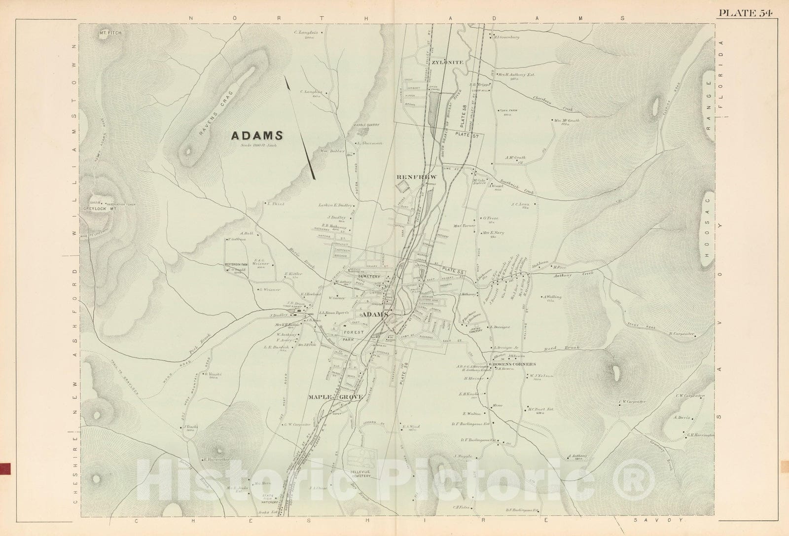 Historic Map : Atlas of Berkshire County Massachusetts, Adams 1904 Plate 054 , Vintage Wall Art