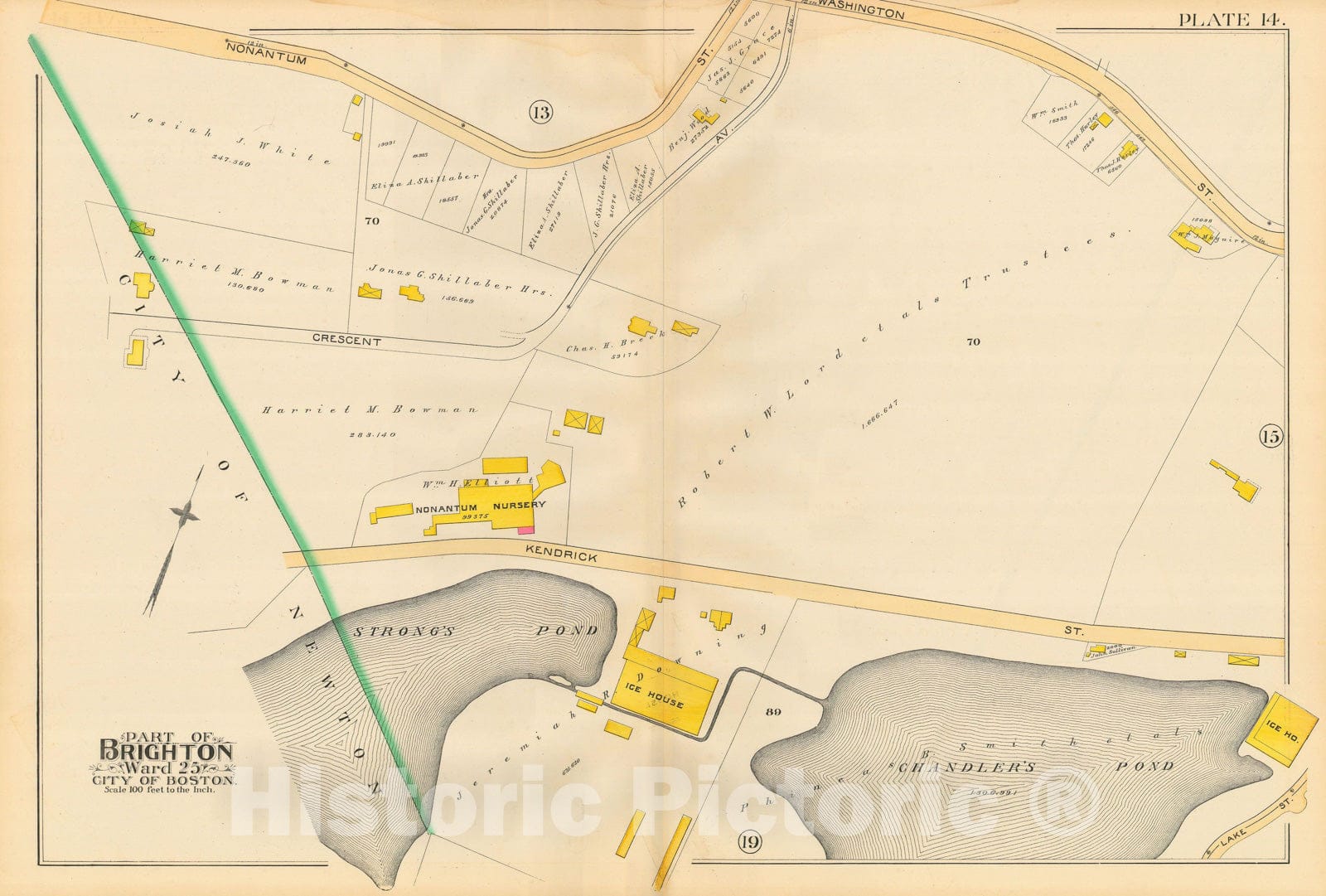Historic Map : Atlas City of Boston, Volume 7, Brighton Mass., Brighton 1890 Plate 014 , Vintage Wall Art