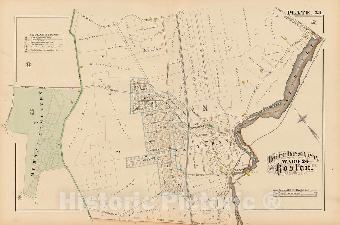 Historic Map : City Atlas of Boston, Massachusetts, Dorchester 1882 Plate 033 , Vintage Wall Art