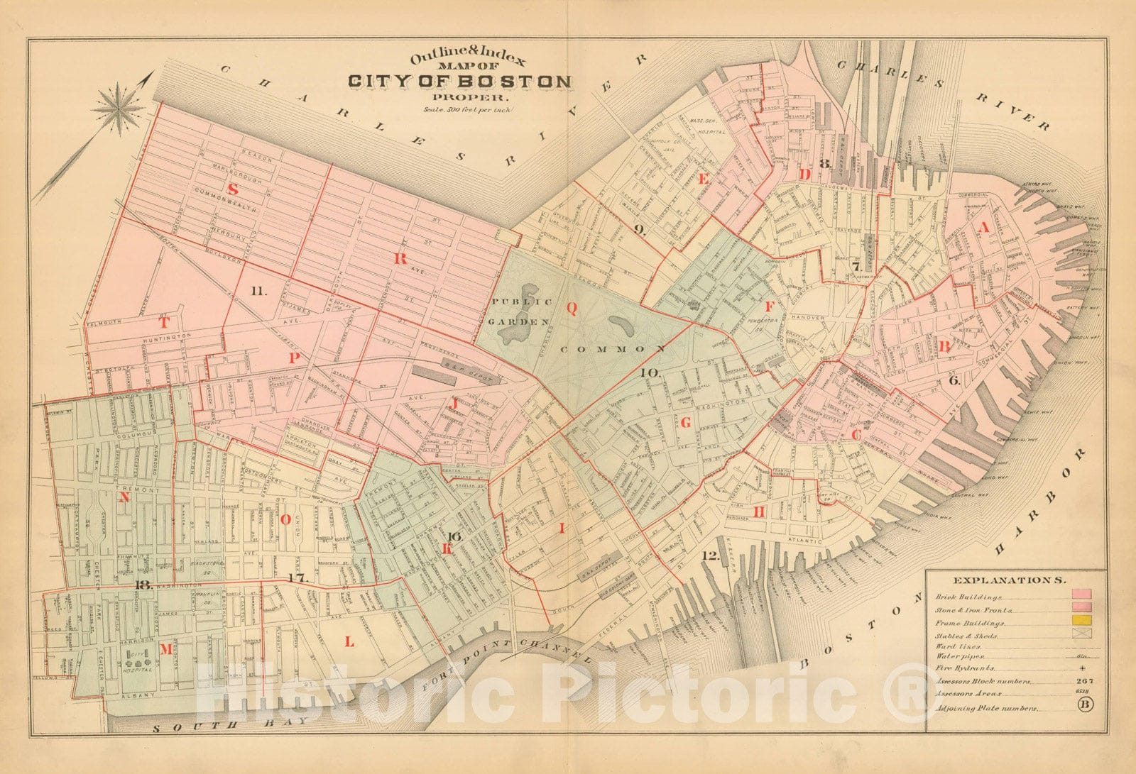 Historic Map : Atlas City of Boston, Boston Proper, Volume I, Boston 1883 Index Plate , Vintage Wall Art