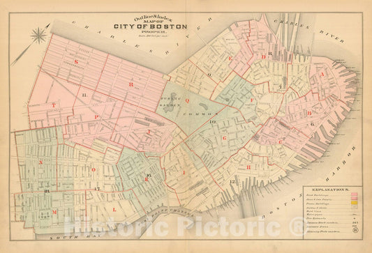 Historic Map : Atlas City of Boston, Boston Proper, Volume I, Boston 1883 Index Plate , Vintage Wall Art