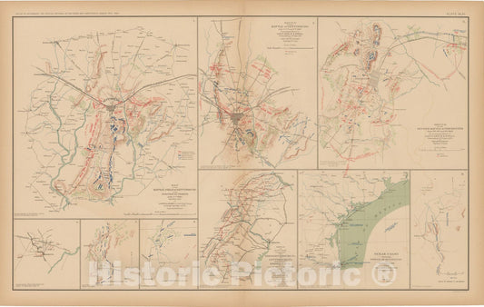 Historic Map : Civil War Atlas of the Union and Confederate Armies, Battles in GA, PA, TN & TX 1895 , Vintage Wall Art