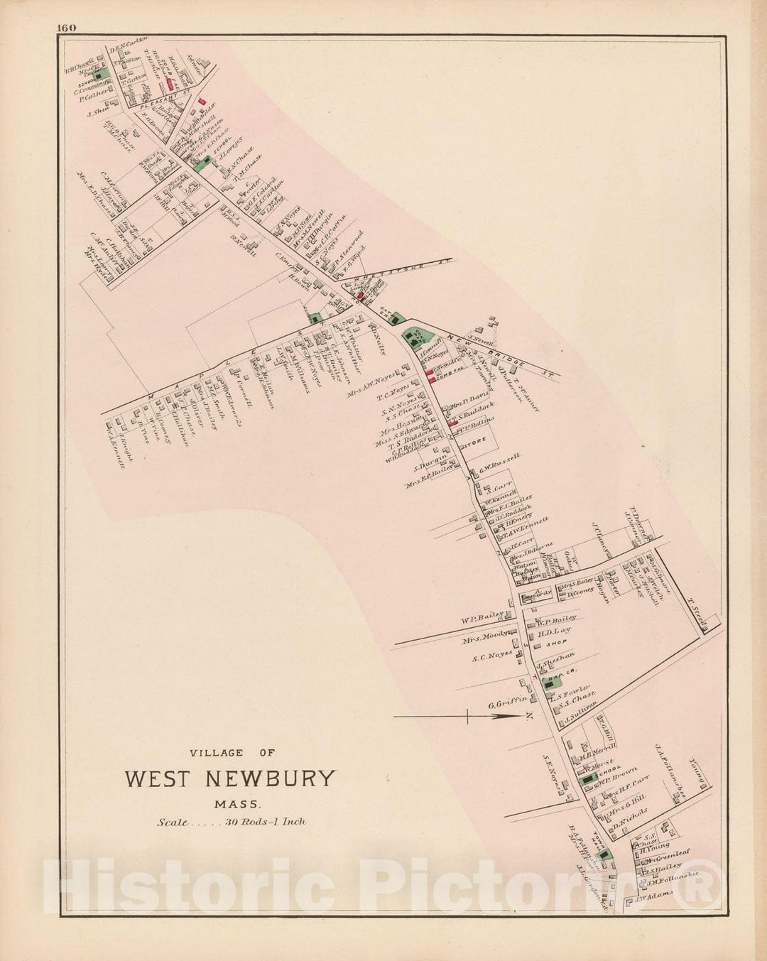 Historic Map : Atlas of Essex County, West Newbury 1884 , v2, Vintage Wall Art