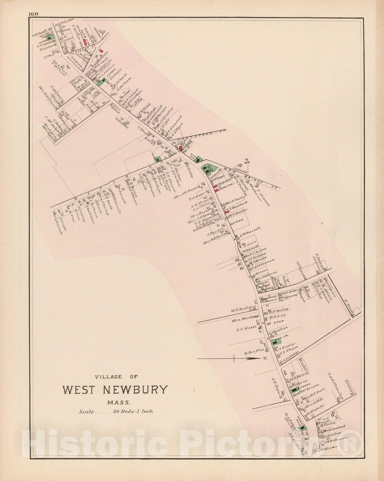 Historic Map : Atlas of Essex County, West Newbury 1884 , v2, Vintage Wall Art
