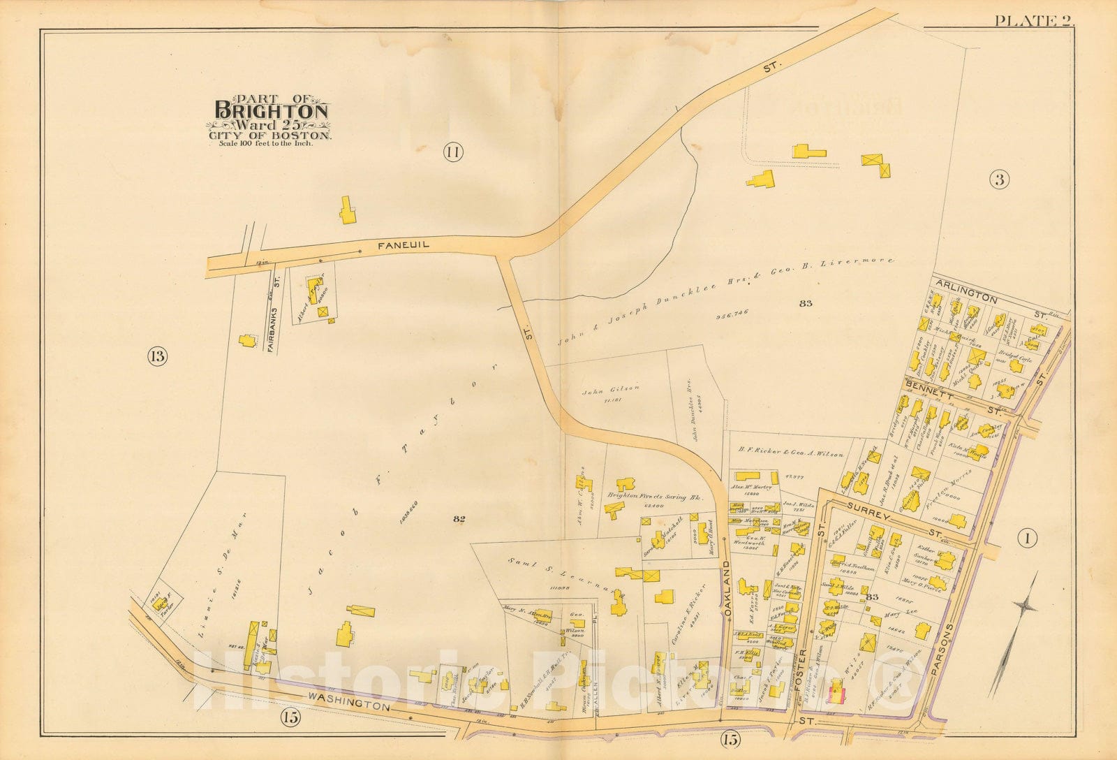 Historic Map : Atlas City of Boston, Volume 7, Brighton Mass., Brighton 1890 Plate 002 , Vintage Wall Art