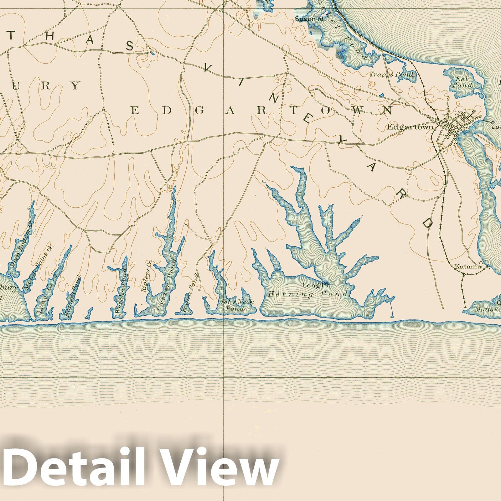 Historic Map : Chilmark & Edgartown & Martha's Vineyard 1890 Topographic Map , Vintage Wall Art