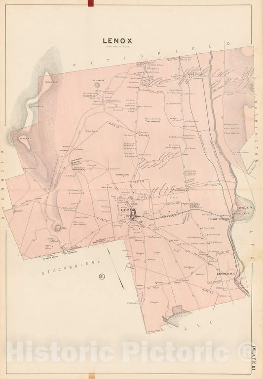 Historic Map : Atlas of Berkshire County Massachusetts, Lenox 1904 Plate 018 , Vintage Wall Art