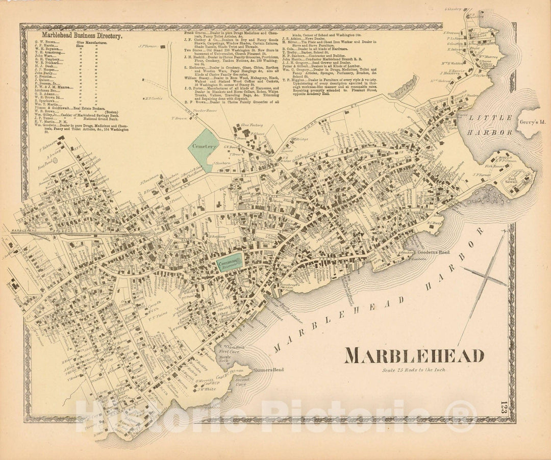 Historic Map : Atlas of Essex County Massachusetts, Marblehead 1872 , v2, Vintage Wall Art