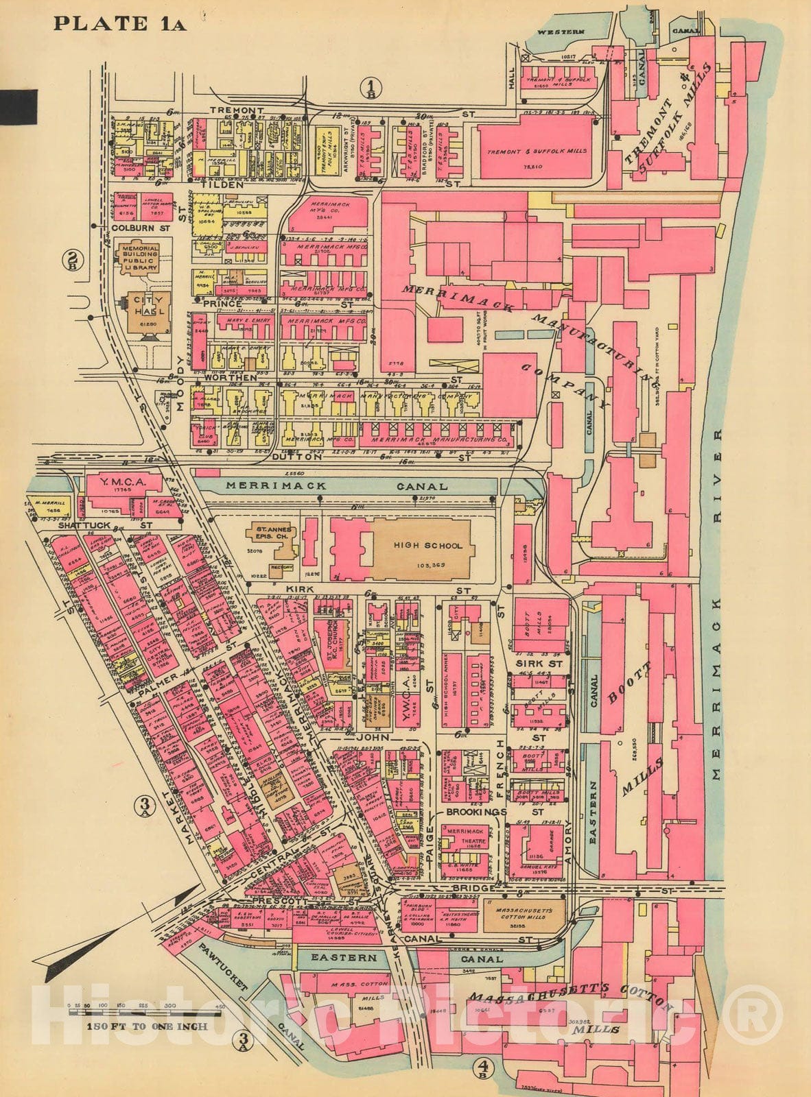 Historic Map : Atlas of Lowell, 1924 1A , Vintage Wall Art
