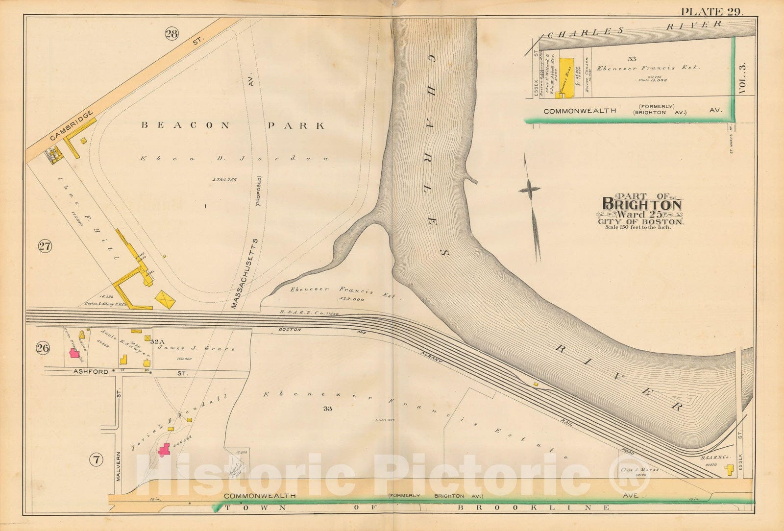 Historic Map : Atlas City of Boston, Volume 7, Brighton Mass., Allston & Brighton 1890 Plate 029 , Vintage Wall Art