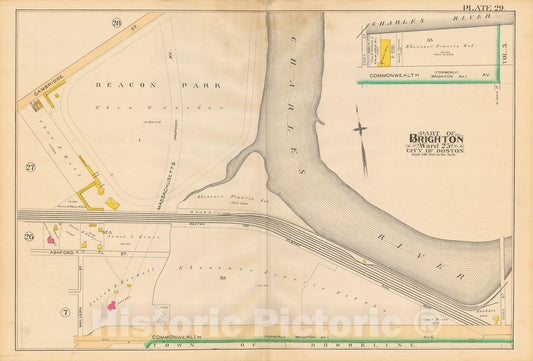 Historic Map : Atlas City of Boston, Volume 7, Brighton Mass., Allston & Brighton 1890 Plate 029 , Vintage Wall Art