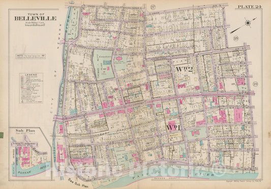Historic Map : Atlas of Bloomfield, Belleville and Nutley; Essex County Vol D, Belleville 1932 Plate 024 , Vintage Wall Art