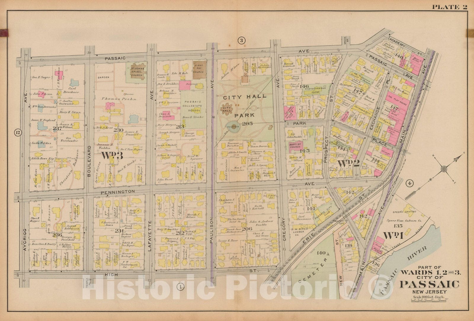 Historic Map : Atlas City of Passaic and Acquackanon Township County New Jersey 1916 Plate 002 , Vintage Wall Art