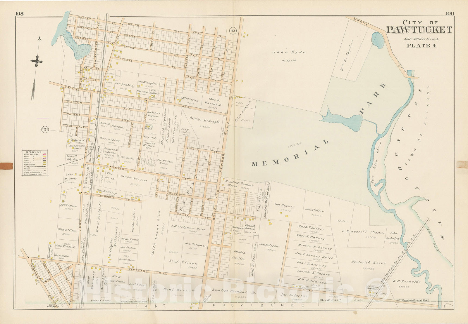Historic Map : Atlas of Providence County, Pawtucket 1895 Plate 004 , Vintage Wall Art