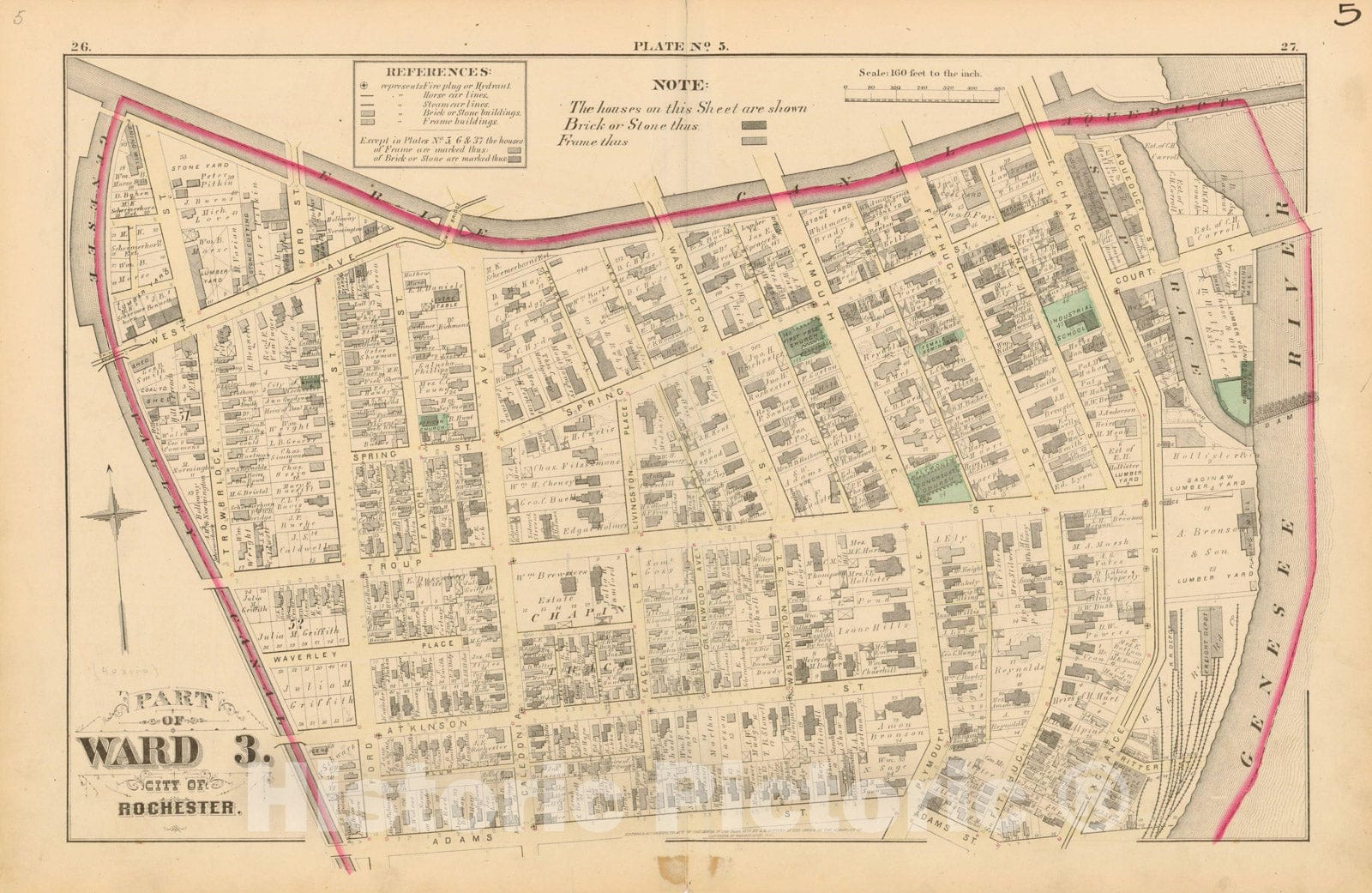 Historic Map : Atlas of Rochester, NY, Rochester 1875 Plate 005 , Vintage Wall Art