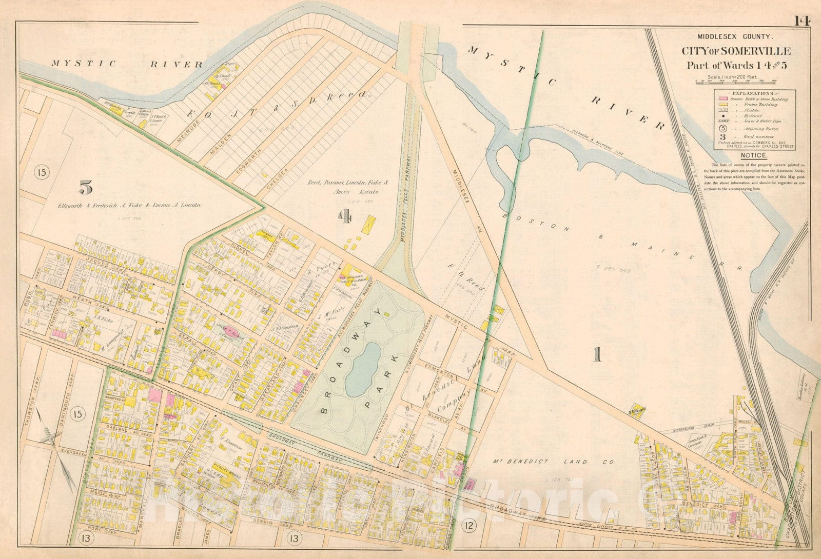 Historic Map : Atlas of Middlesex County, MA Vol. 1, Somerville 1900 Plate 014 , Vintage Wall Art