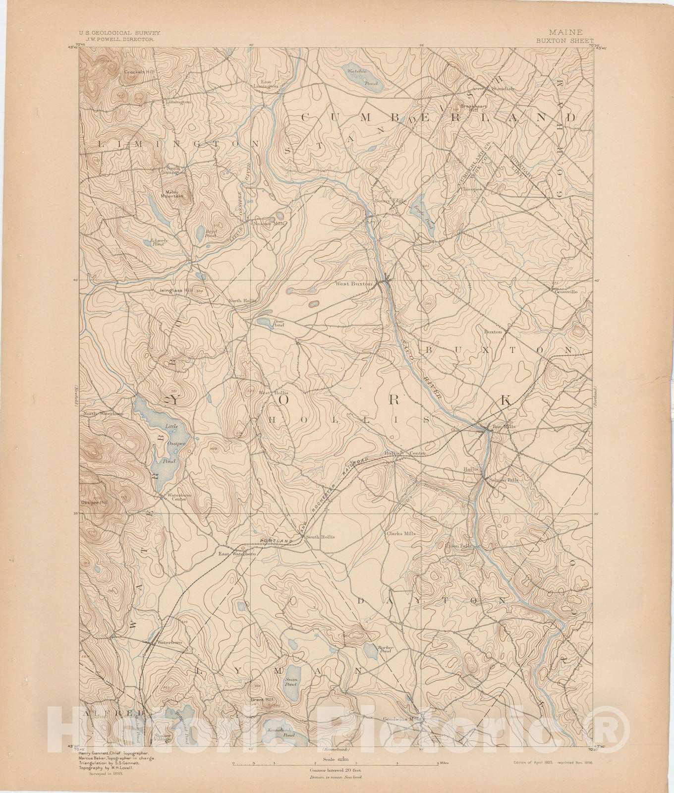 Historic Map : Atlas of Maine 1905, Buxton & Dayton & Hollis & Limington & Standish 1905 Topographic Map , Vintage Wall Art