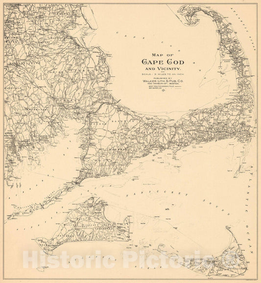 Historic Map : Cape Cod & Martha's Vineyard & Nantucket & Provincetown 1910 , Northeast U.S. State & City Maps , Vintage Wall Art