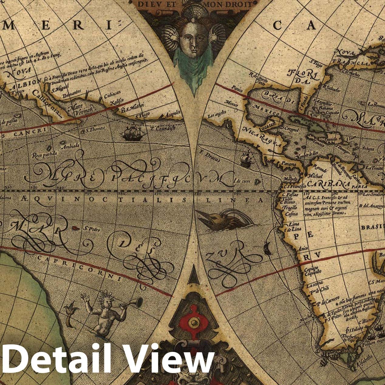 Historic Map : The World c1595 , Vintage Wall Art