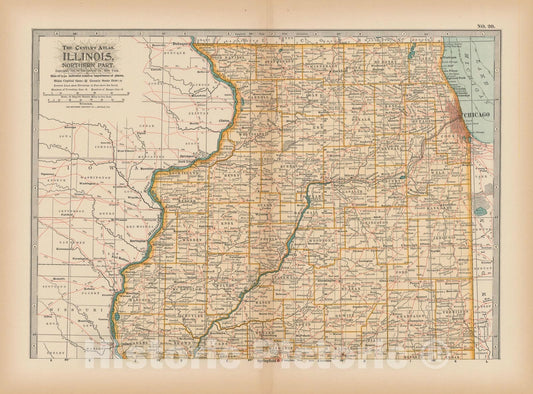 Historic Map : Illinois 1897 , The Century Atlas World , v2, Vintage Wall Art