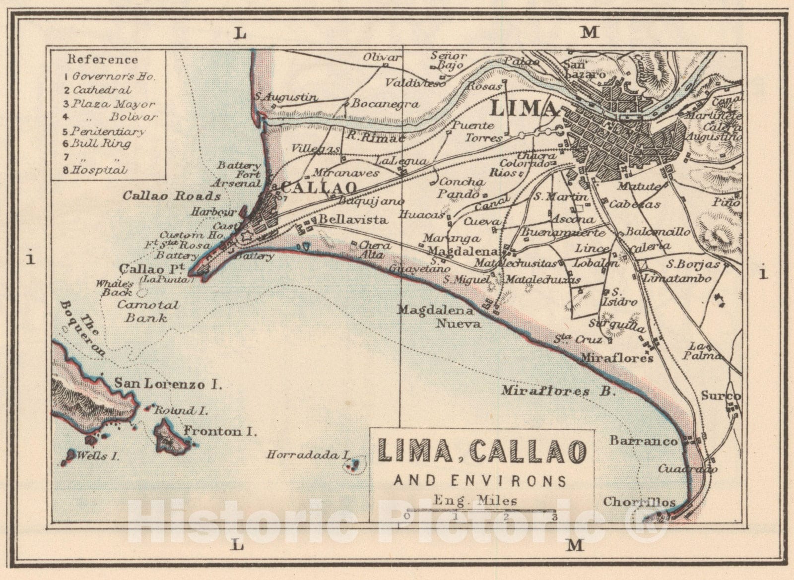 Historic Map : The Victoria Regina Atlas, Callao & Lima 1906 , Vintage Wall Art