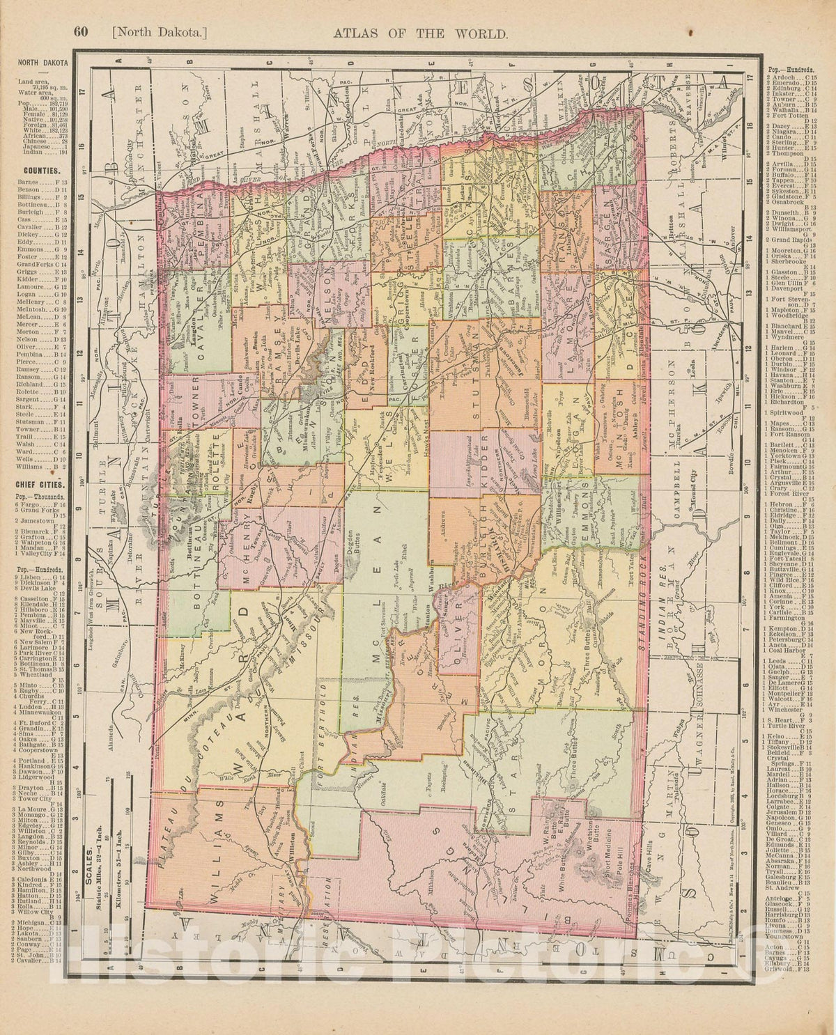 Historic Map : North Dakota 1900 , Universal Atlas World , Vintage Wall Art