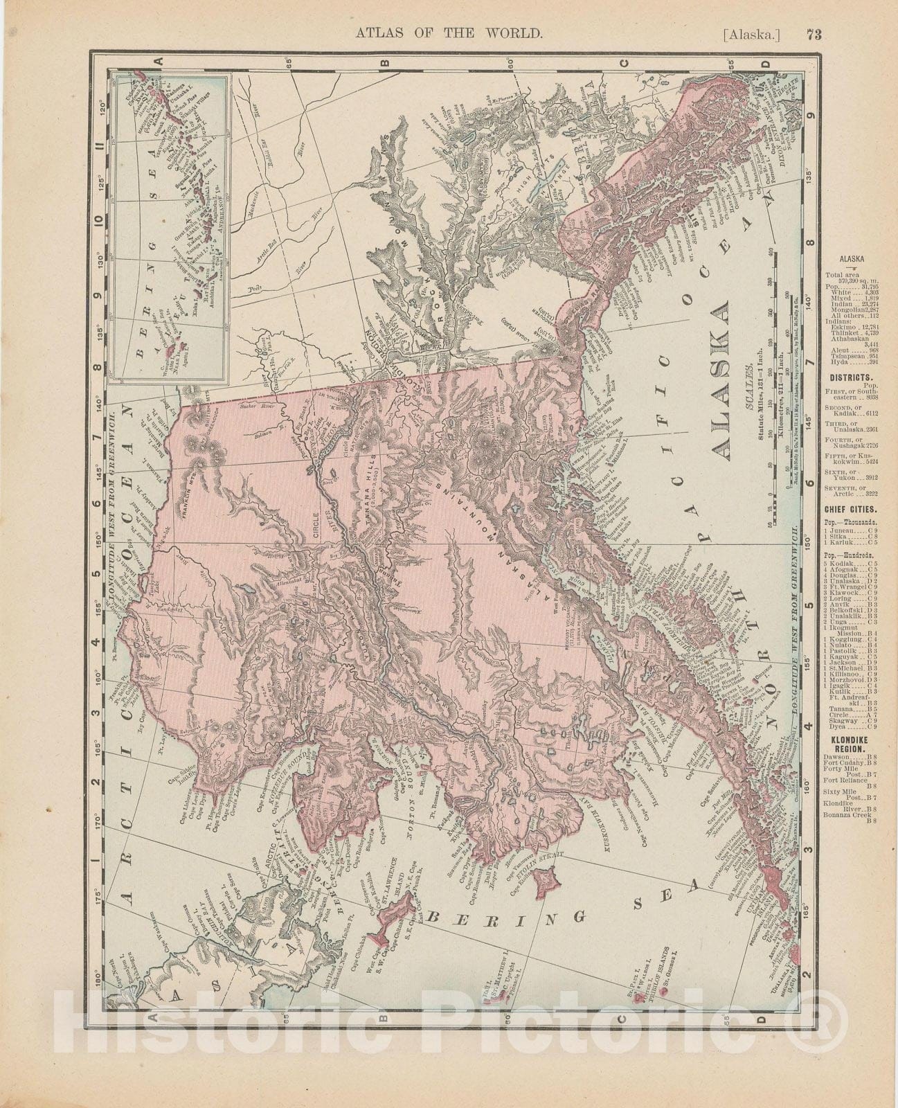 Historic Map : Alaska 1900 , Universal Atlas World , Vintage Wall Art