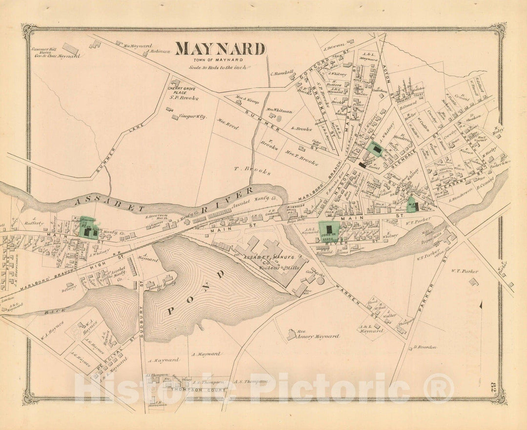 Historic Map : County Atlas of Middlesex Massachusetts, Maynard 1875 , Vintage Wall Art