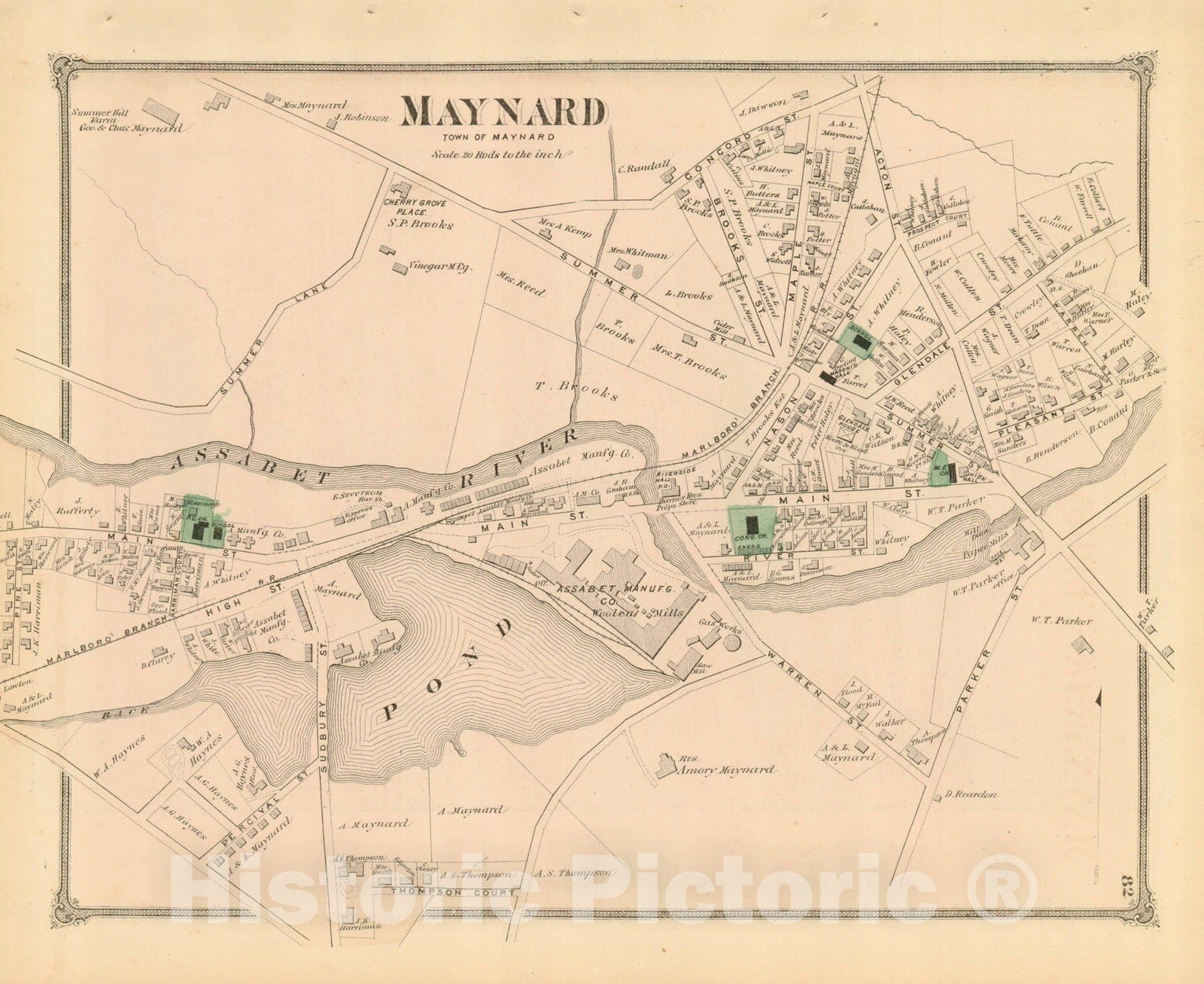 Historic Map : County Atlas of Middlesex Massachusetts, Maynard 1875 , Vintage Wall Art