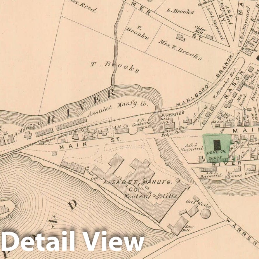Historic Map : County Atlas of Middlesex Massachusetts, Maynard 1875 , Vintage Wall Art