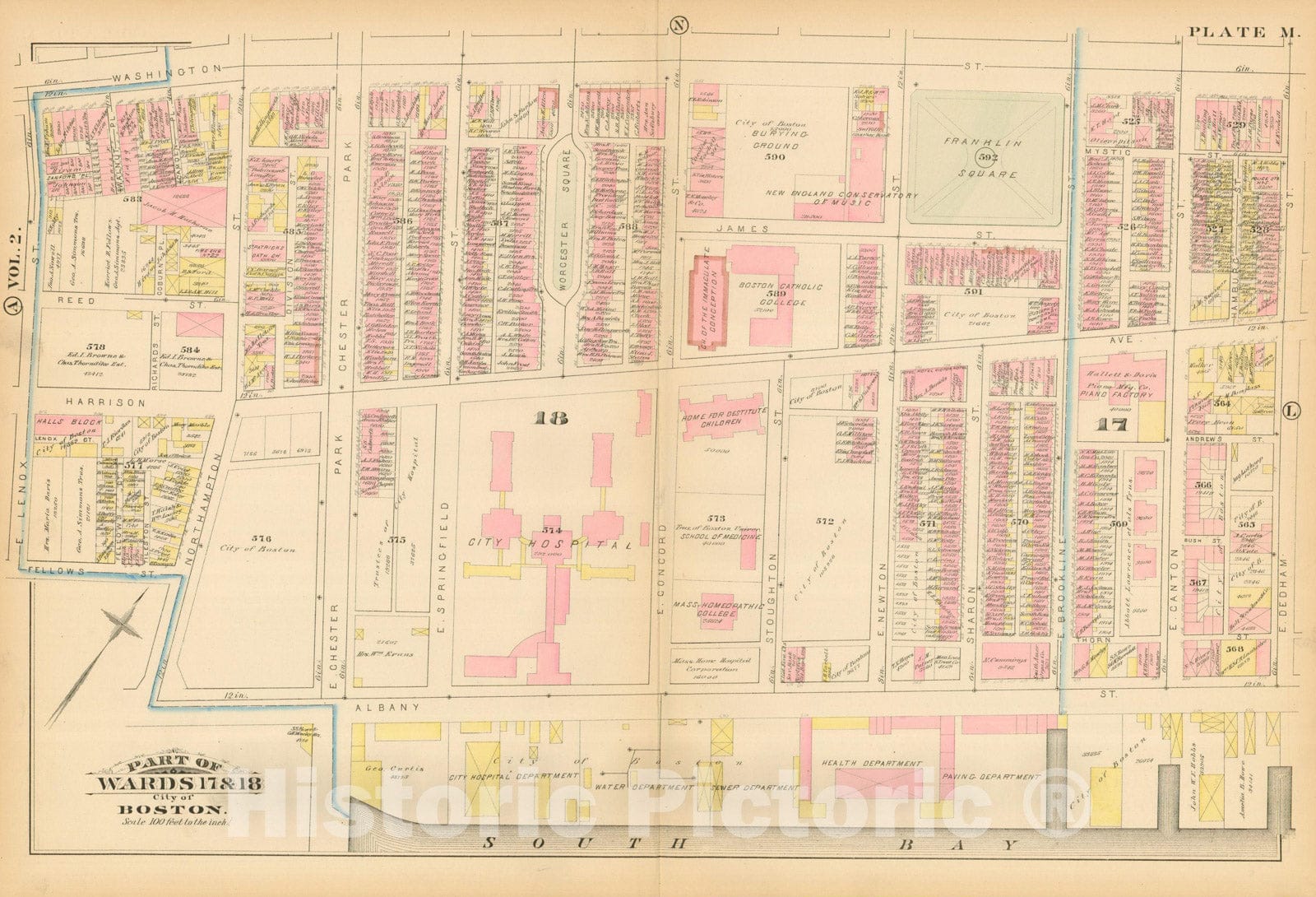 Historic Map : Atlas City of Boston, Boston Proper, Volume I, Boston 1883 Plate M , Vintage Wall Art