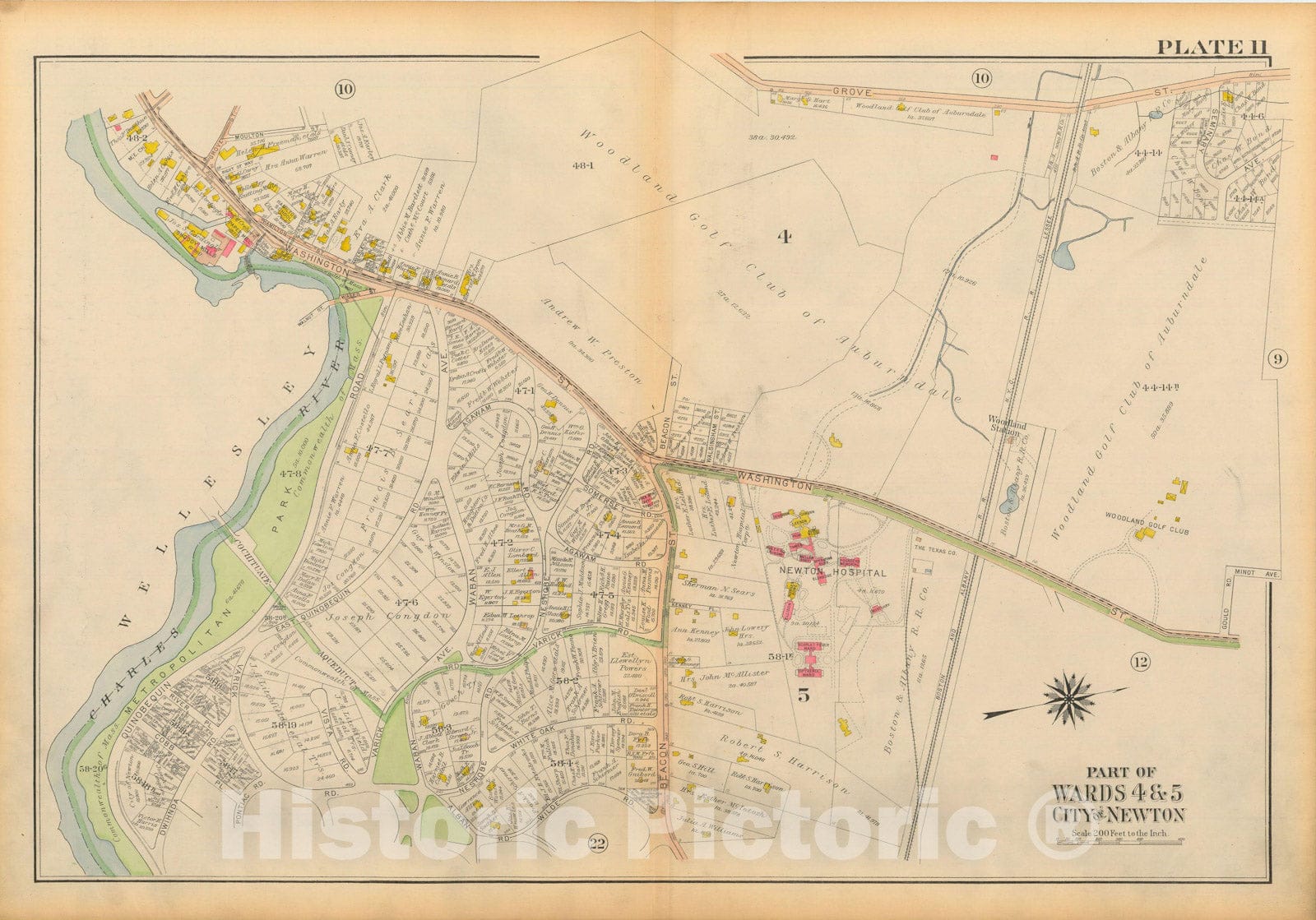 Historic Map : Atlas City of Newton Massachusetts 1917 Plate 011 , Vintage Wall Art