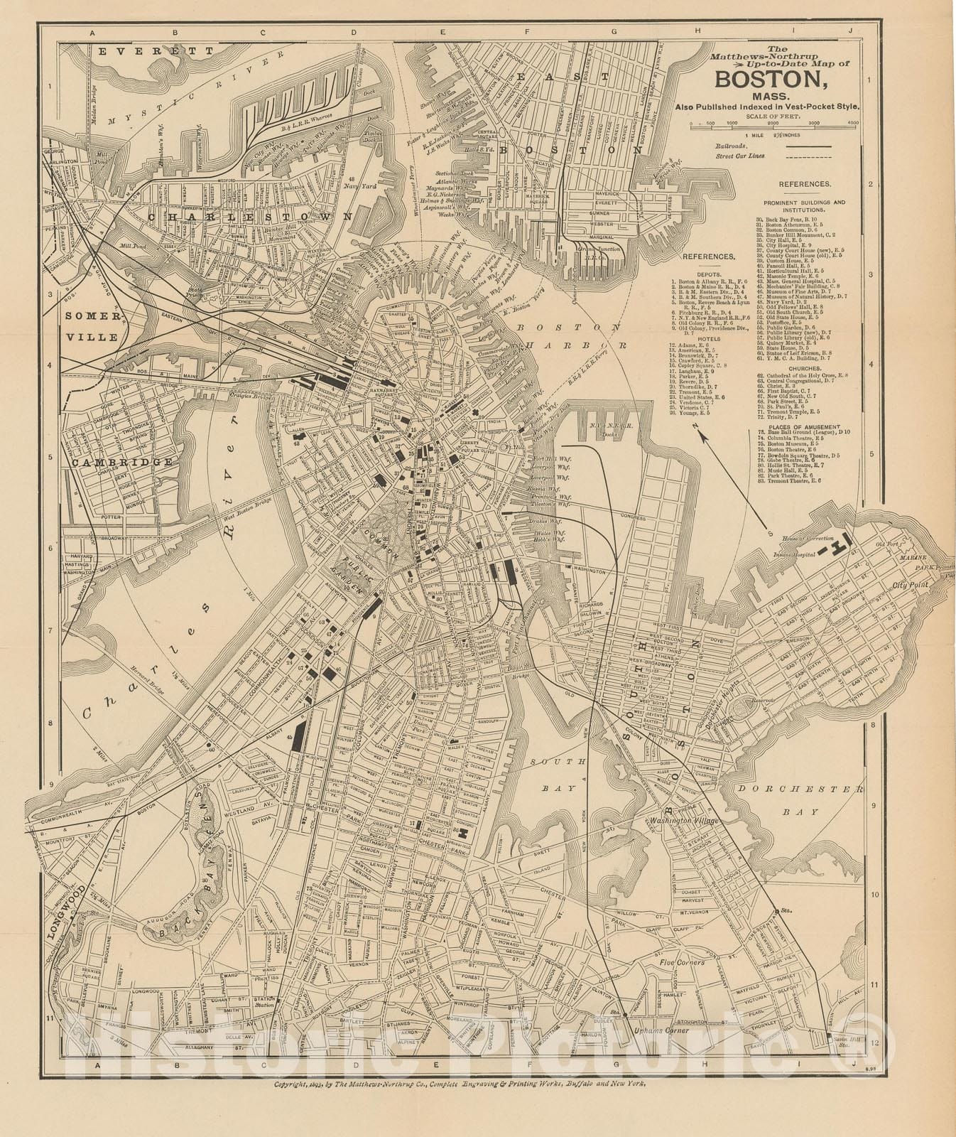 Historic Map : Boston 1893 , Vintage Wall Art