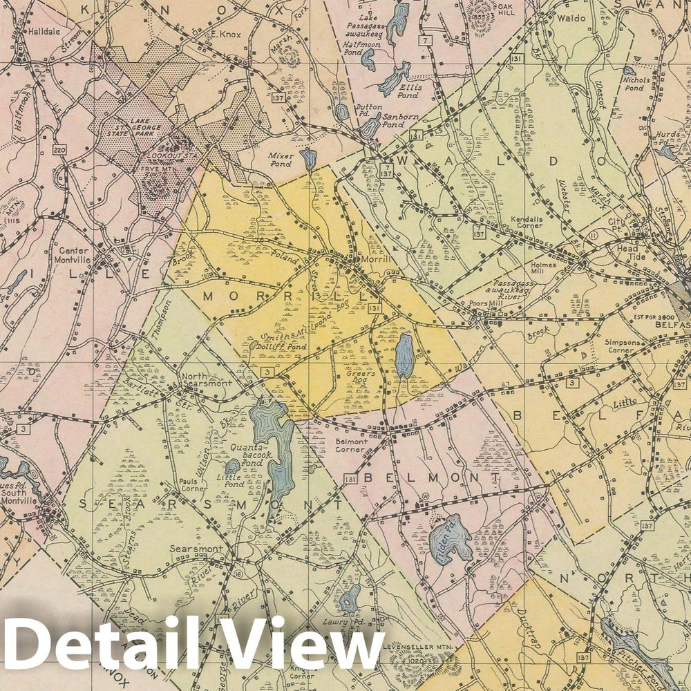 Historic Map : Maine General Highway County Maps, Waldo 1938 Plate 048 , Vintage Wall Art