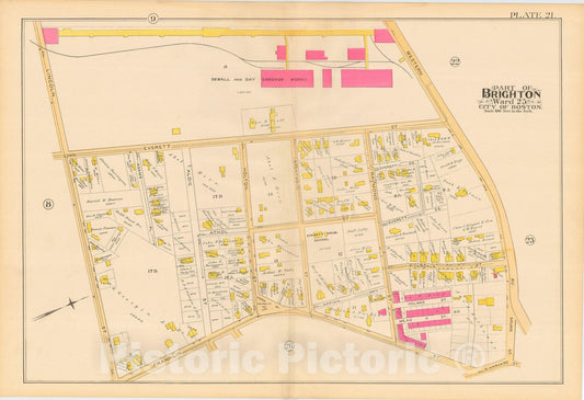 Historic Map : Atlas City of Boston, Volume 7, Brighton Mass., Allston & Brighton 1890 Plate 021 , Vintage Wall Art