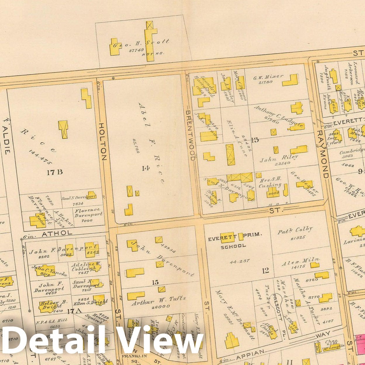 Historic Map : Atlas City of Boston, Volume 7, Brighton Mass., Allston & Brighton 1890 Plate 021 , Vintage Wall Art