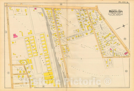 Historic Map : Atlas City of Boston, Volume 7, Brighton Mass., Allston & Brighton 1890 Plate 009 , Vintage Wall Art
