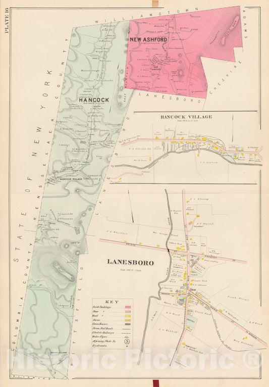 Historic Map : Atlas of Berkshire County Massachusetts, Hancock & New Ashford 1904 Plate 016 , Vintage Wall Art