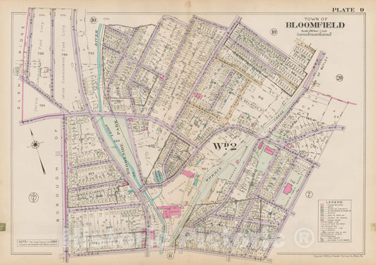 Historic Map : Atlas of Bloomfield, Belleville and Nutley; Essex County Vol D, Bloomfield 1932 Plate 009 , Vintage Wall Art
