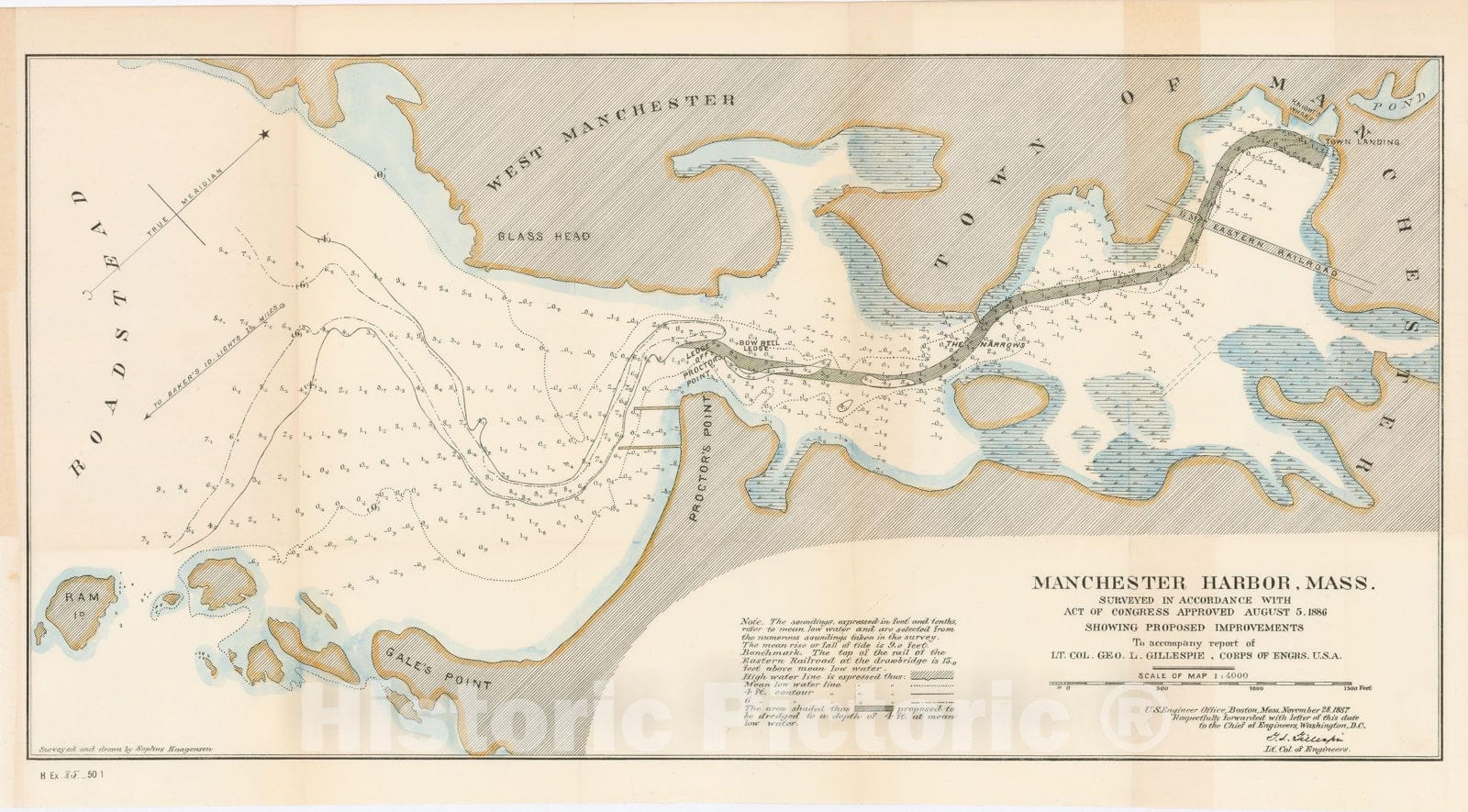 Historic Map : Manchester & Manchester By The Sea 1887 Topographic Map , Vintage Wall Art
