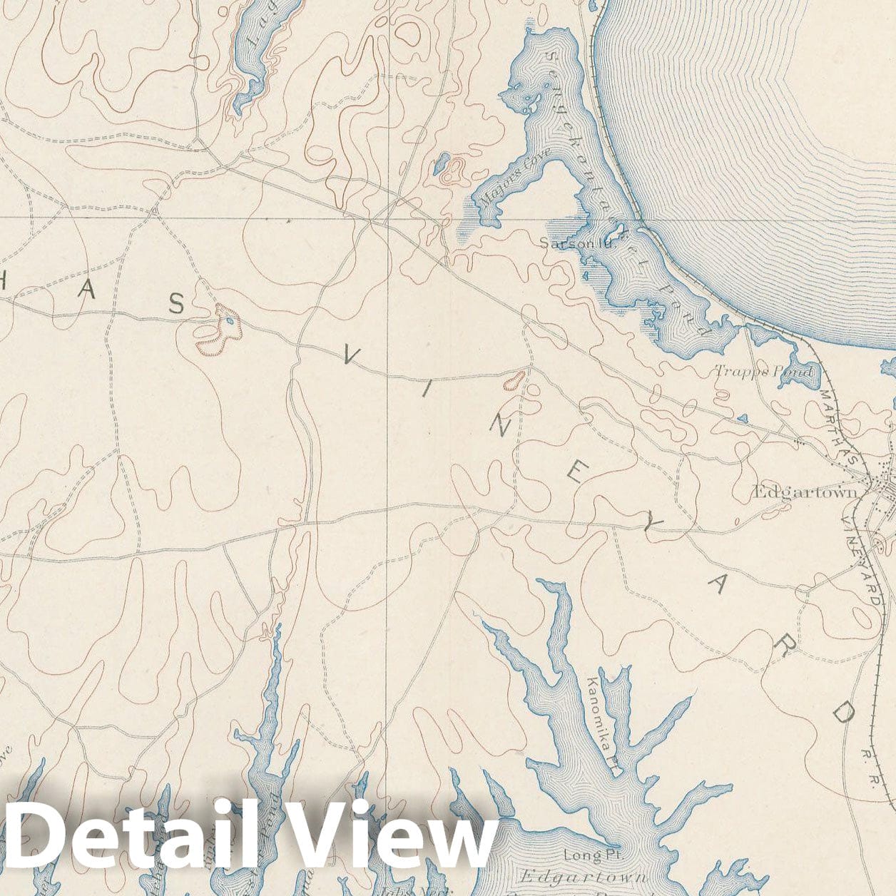 Historic Map : Chappaquiddick & Edgartown & Martha's Vineyard & Vineyard Haven 1908 Topographic Map , Vintage Wall Art