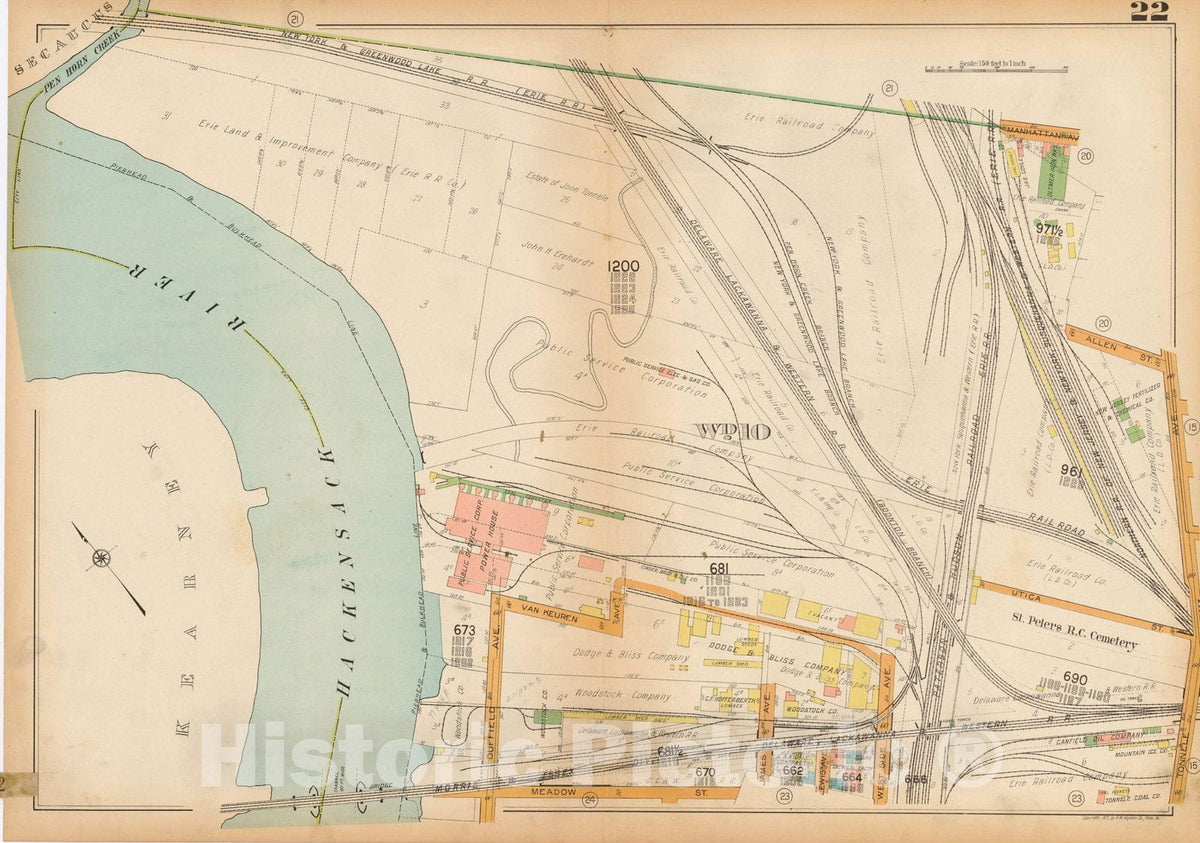 Historic Map : Plat Book of Jersey City, 1928 Plate 022 , Vintage Wall Art
