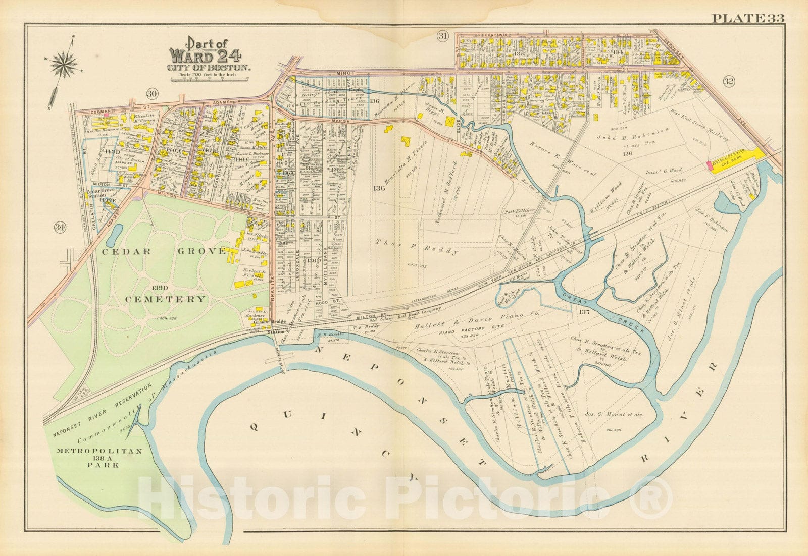 Historic Map : Atlas City of Boston, Dorchester, Dorchester 1910 Plate 033 , Vintage Wall Art