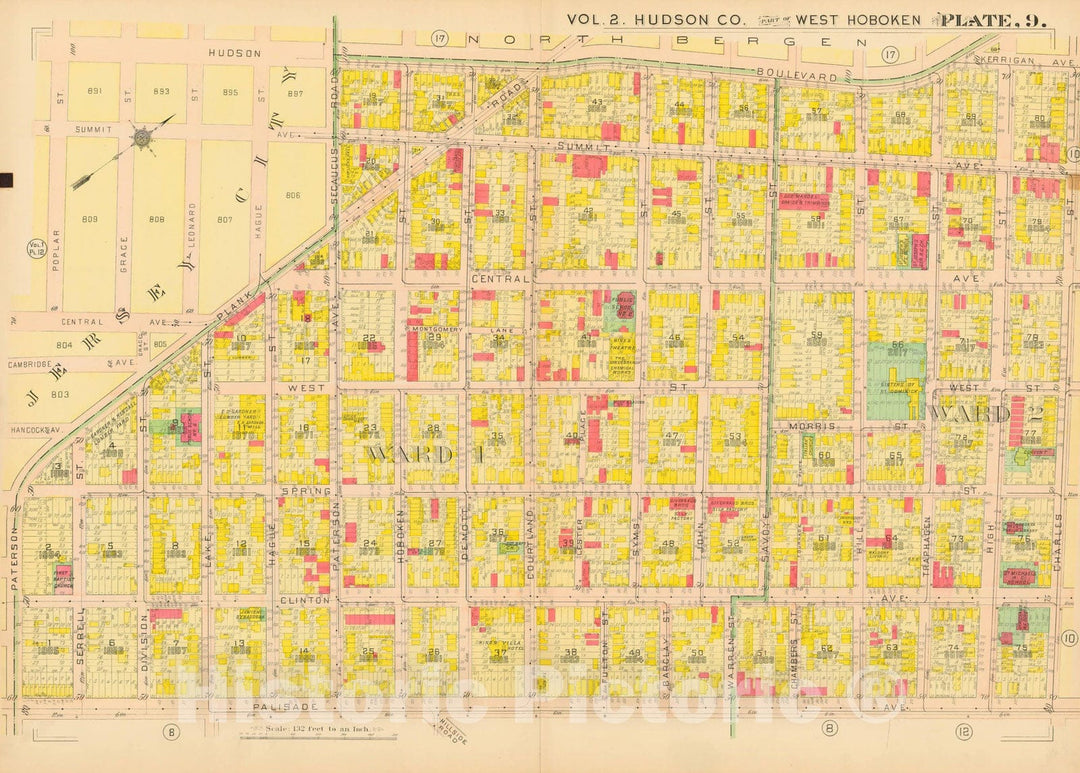 Historic Map : Atlas of Hudson County New Jersey, West Hoboken 1909 Plate 009 , Vintage Wall Art